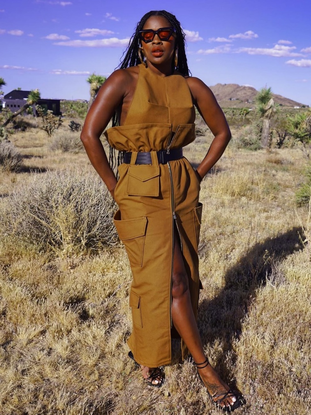 Something By Sonjia x Monroe Steele Brown Cargo Maxi Skirt